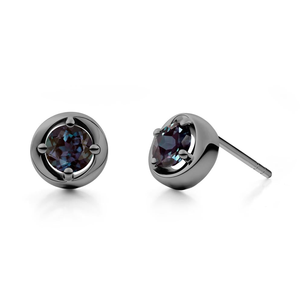 Minimalist Round Alexandrite Stud Earrings - LUO Jewelry #metal_black finish sterling silver