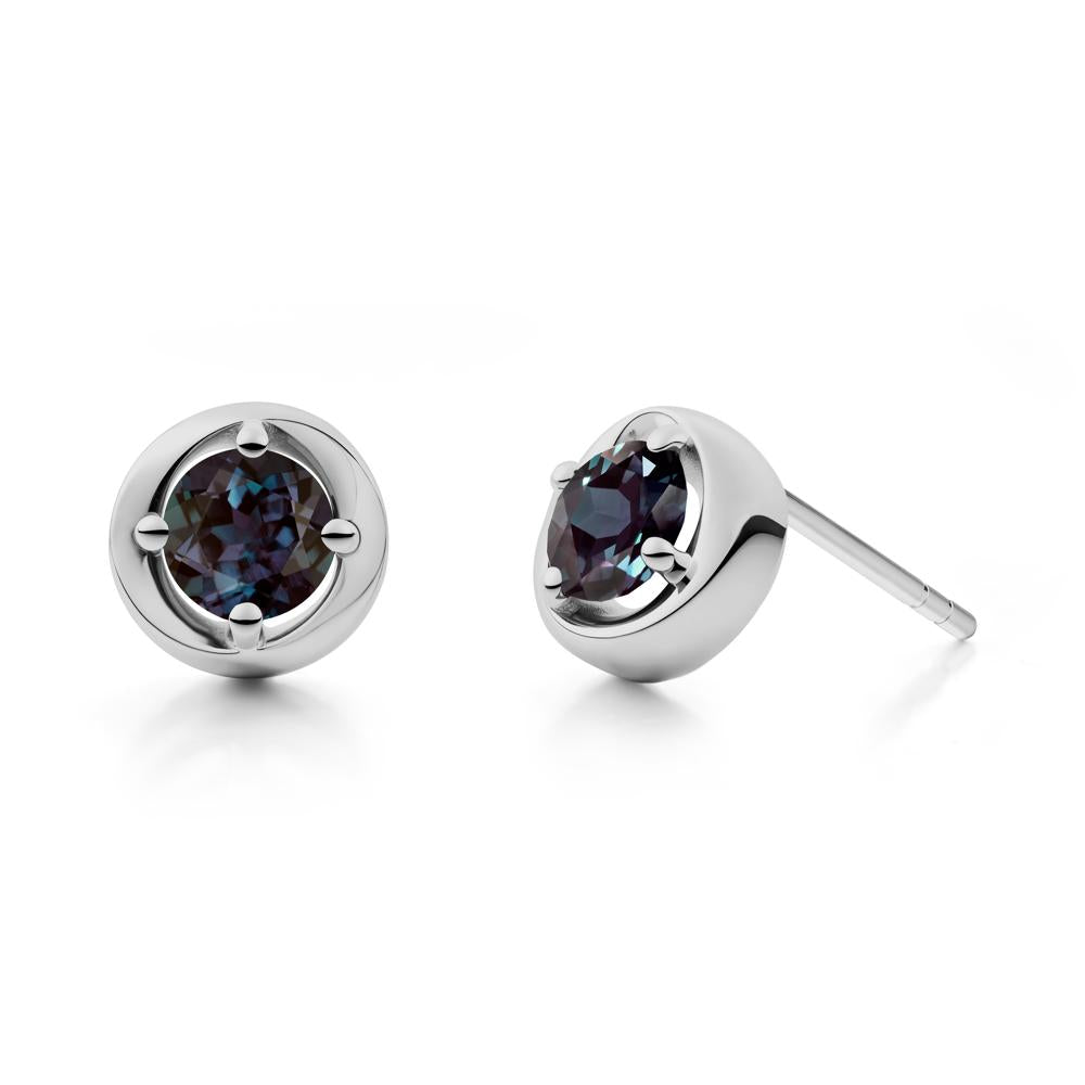 Minimalist Round Alexandrite Stud Earrings - LUO Jewelry #metal_platinum
