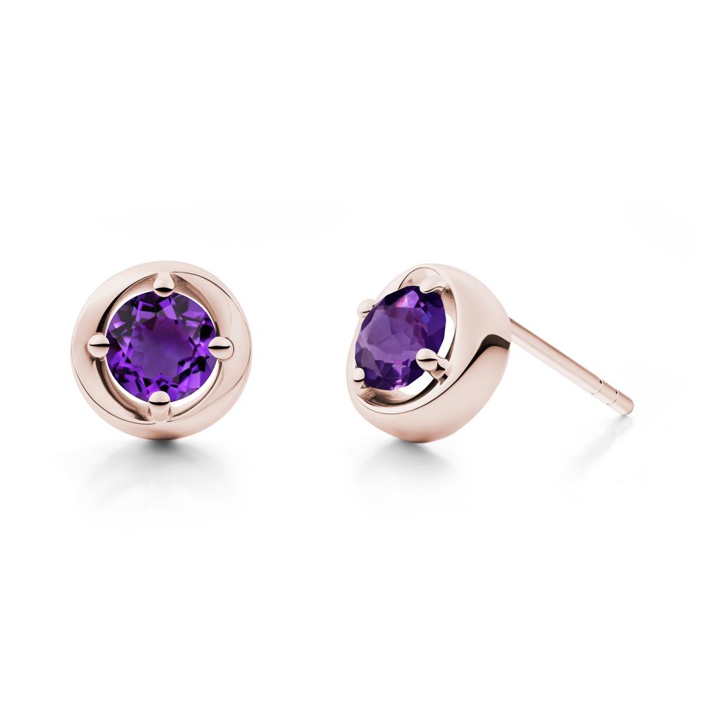 Minimalist Round Amethyst Stud Earrings - LUO Jewelry #metal_14k rose gold