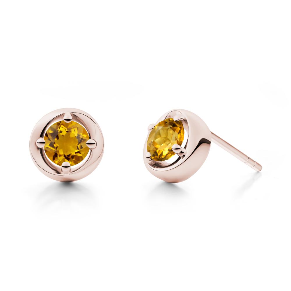Minimalist Round Citrine Stud Earrings - LUO Jewelry #metal_14k rose gold