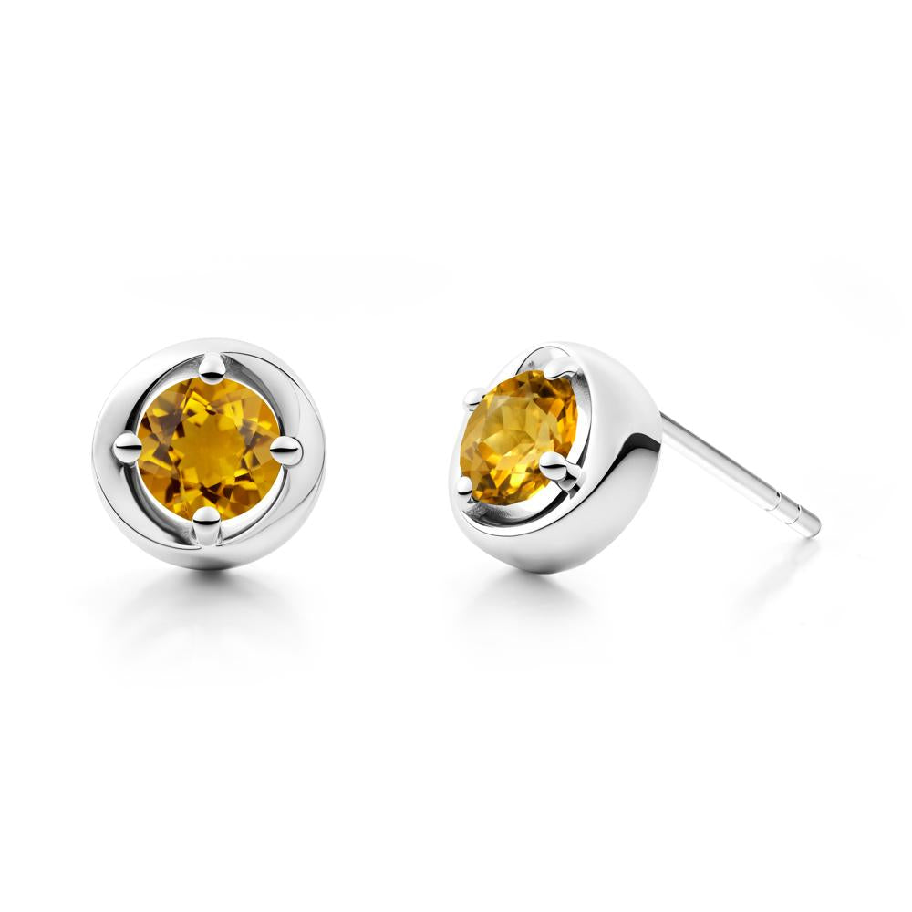 Minimalist Round Citrine Stud Earrings - LUO Jewelry #metal_14k white gold