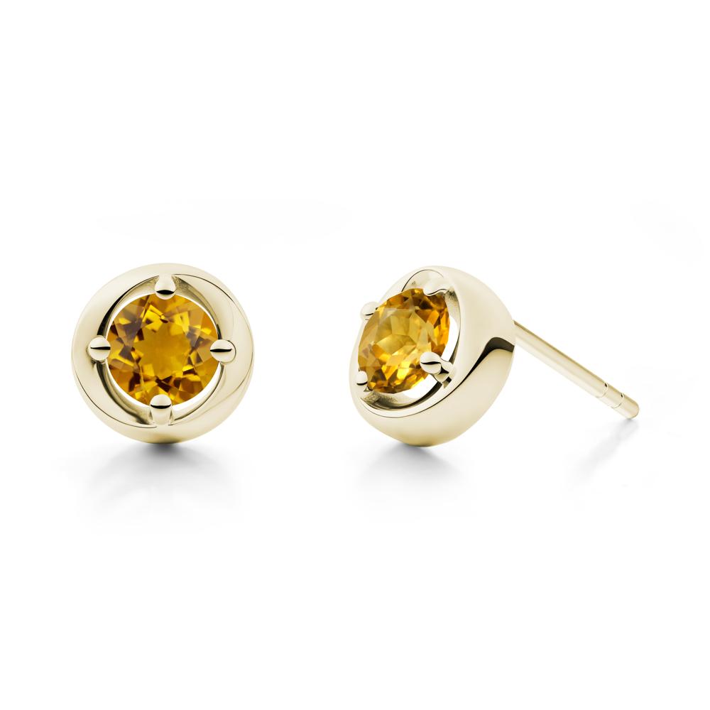 Minimalist Round Citrine Stud Earrings - LUO Jewelry #metal_14k yellow gold