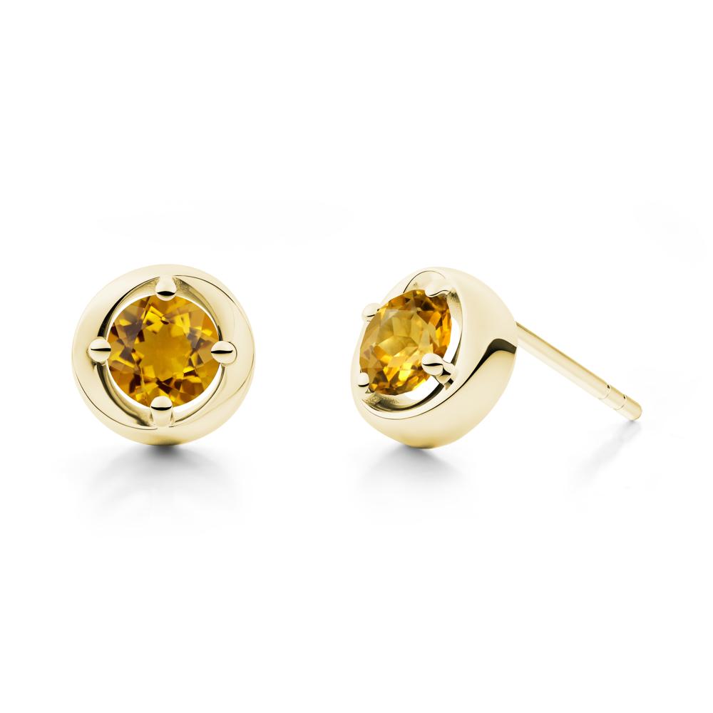 Minimalist Round Citrine Stud Earrings - LUO Jewelry #metal_18k yellow gold