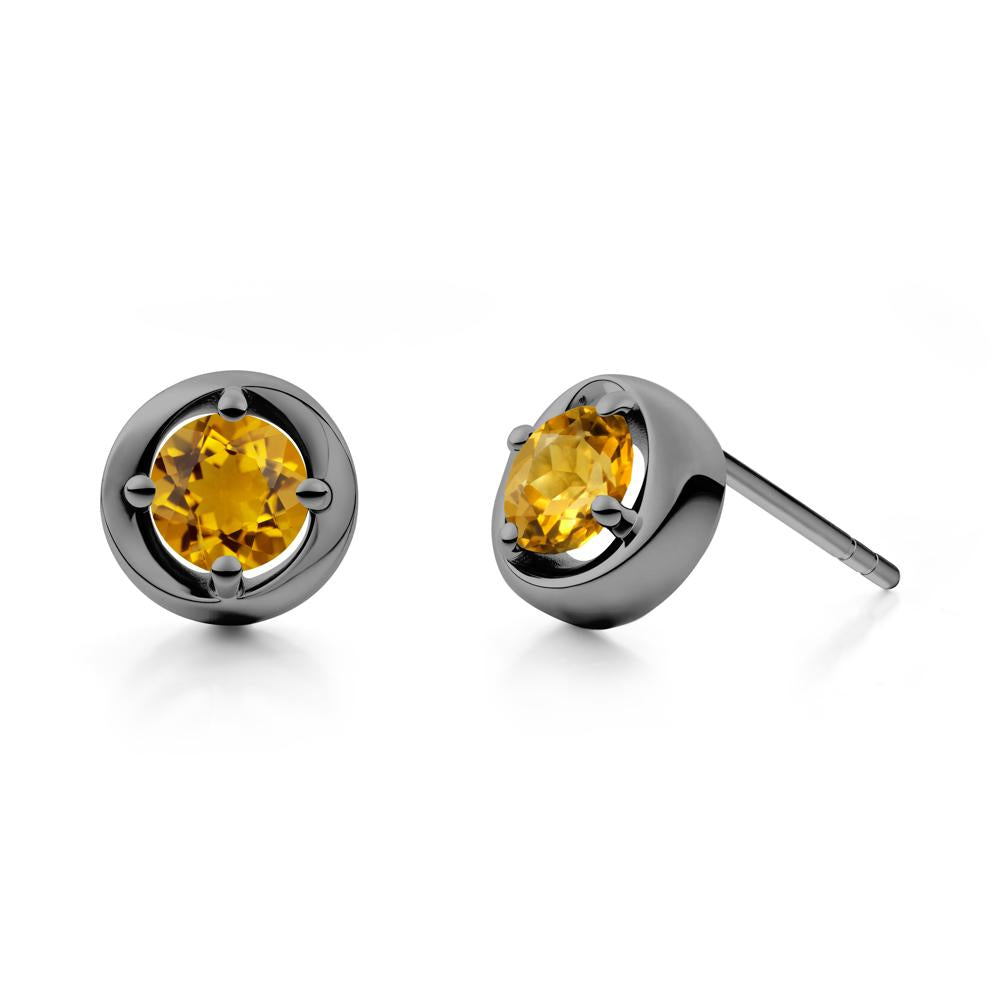 Minimalist Round Citrine Stud Earrings - LUO Jewelry #metal_black finish sterling silver