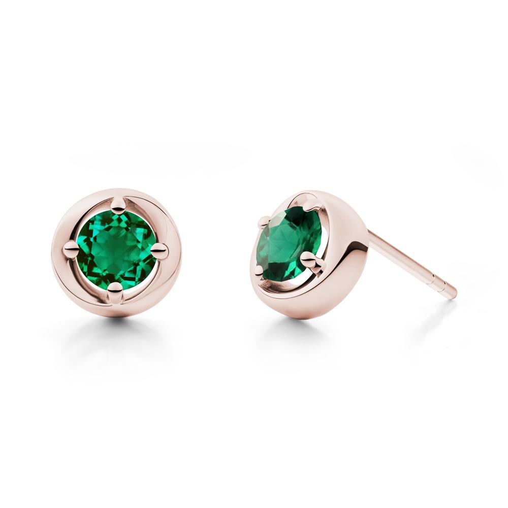 Minimalist Round Emerald Stud Earrings - LUO Jewelry #metal_14k rose gold