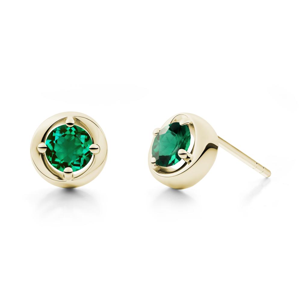 Minimalist Round Emerald Stud Earrings - LUO Jewelry #metal_14k yellow gold