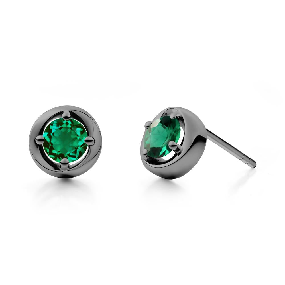 Minimalist Round Emerald Stud Earrings - LUO Jewelry #metal_black finish sterling silver