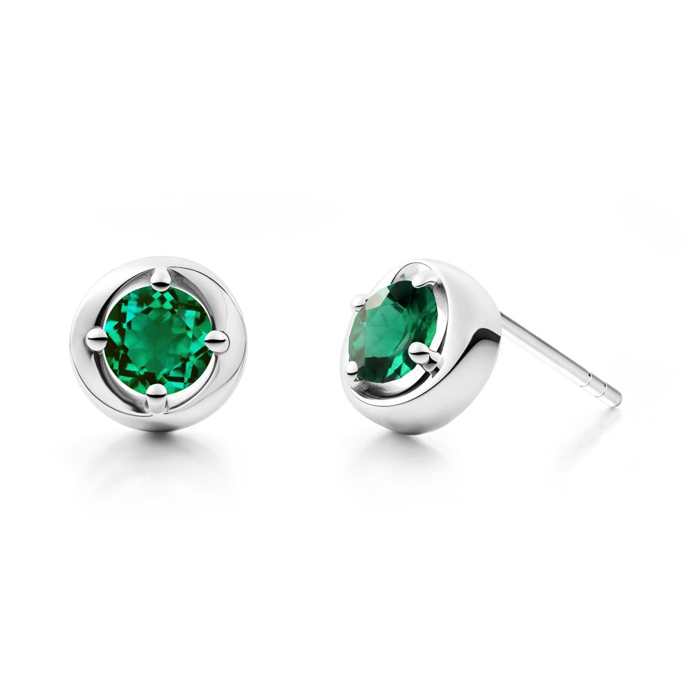 Minimalist Round Emerald Stud Earrings - LUO Jewelry #metal_sterling silver