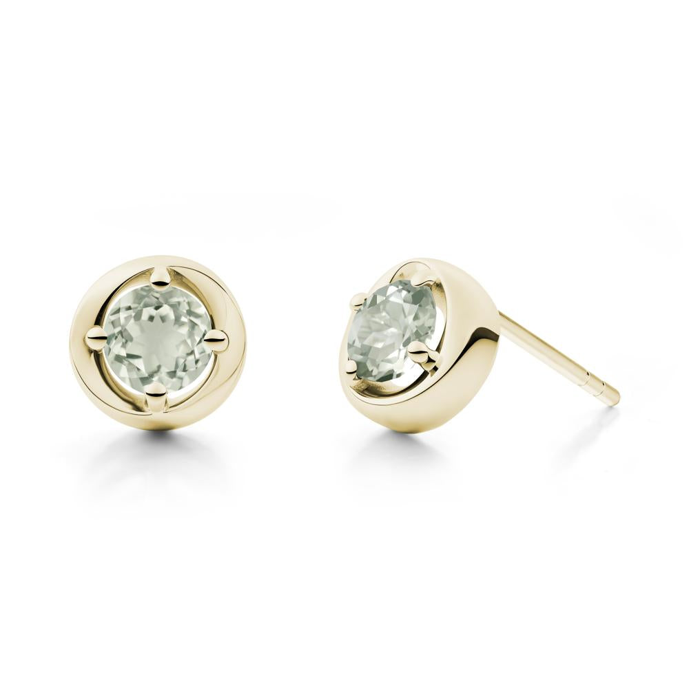 Minimalist Round Green Amethyst Stud Earrings - LUO Jewelry #metal_14k yellow gold