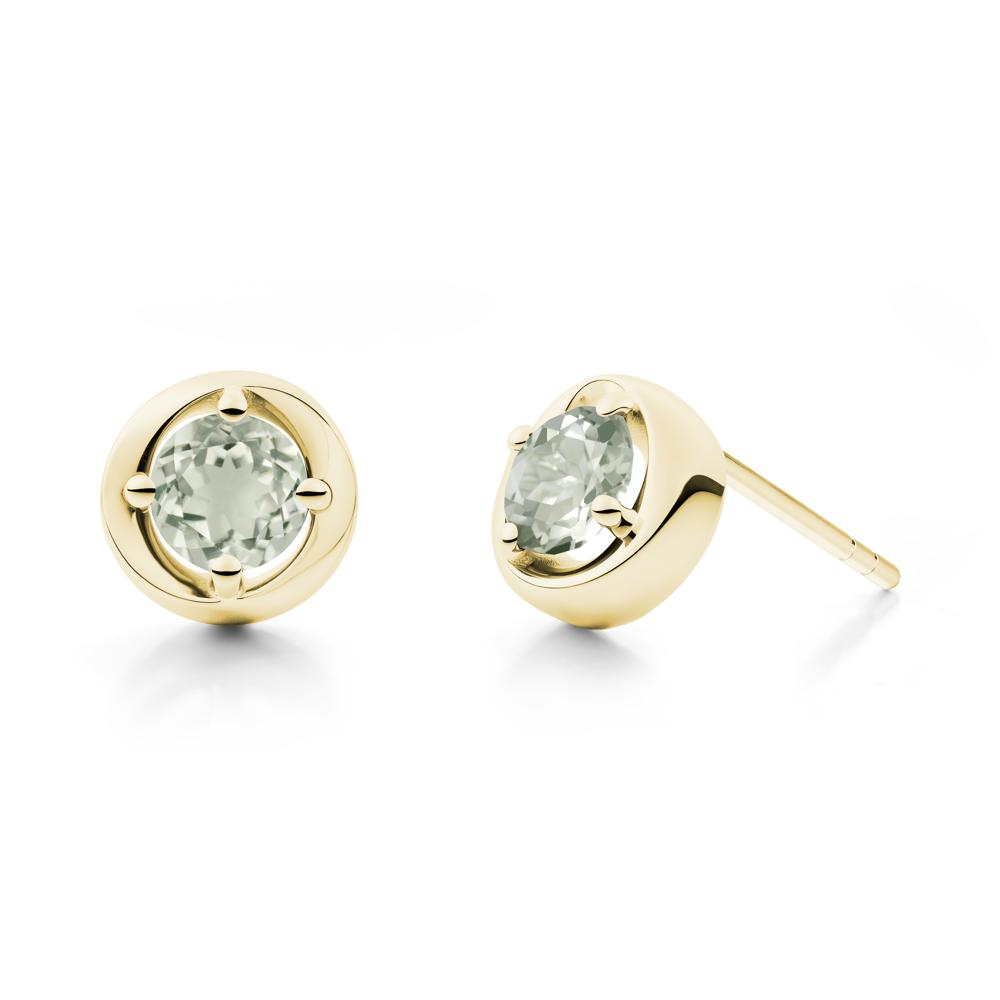 Minimalist Round Green Amethyst Stud Earrings - LUO Jewelry #metal_18k yellow gold