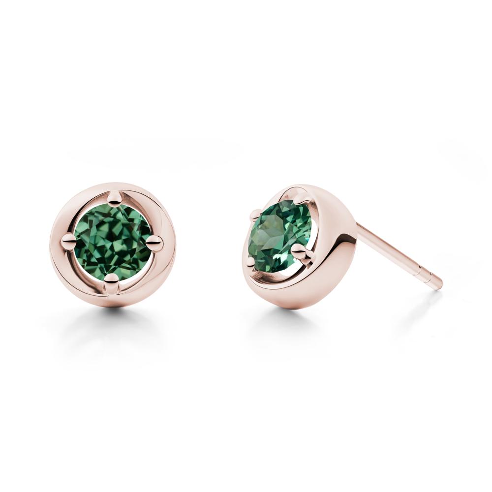Minimalist Round Green Sapphire Stud Earrings - LUO Jewelry #metal_14k rose gold