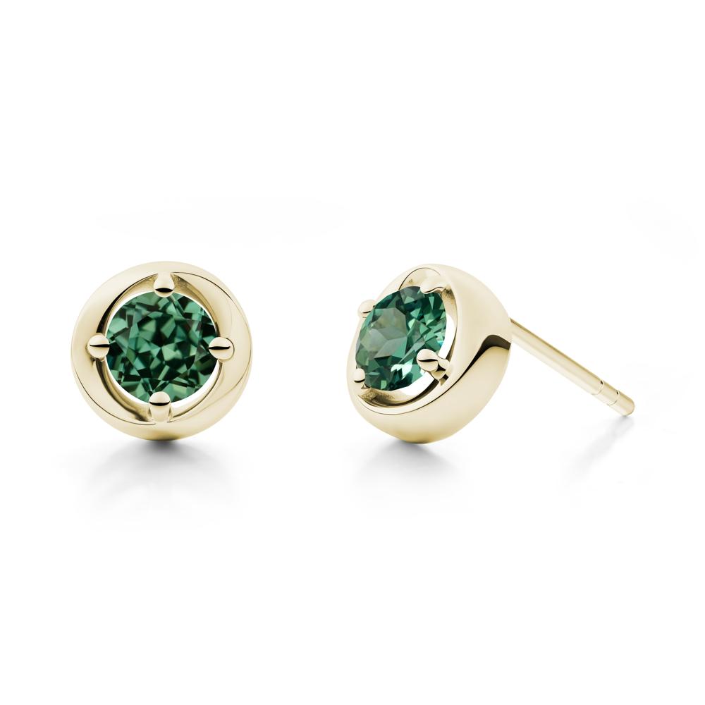 Minimalist Round Green Sapphire Stud Earrings - LUO Jewelry #metal_14k yellow gold