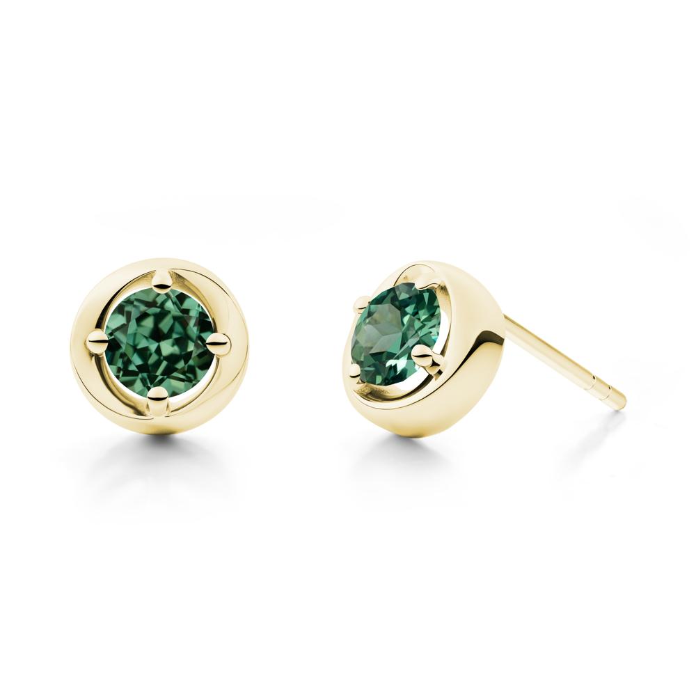Minimalist Round Green Sapphire Stud Earrings - LUO Jewelry #metal_18k yellow gold