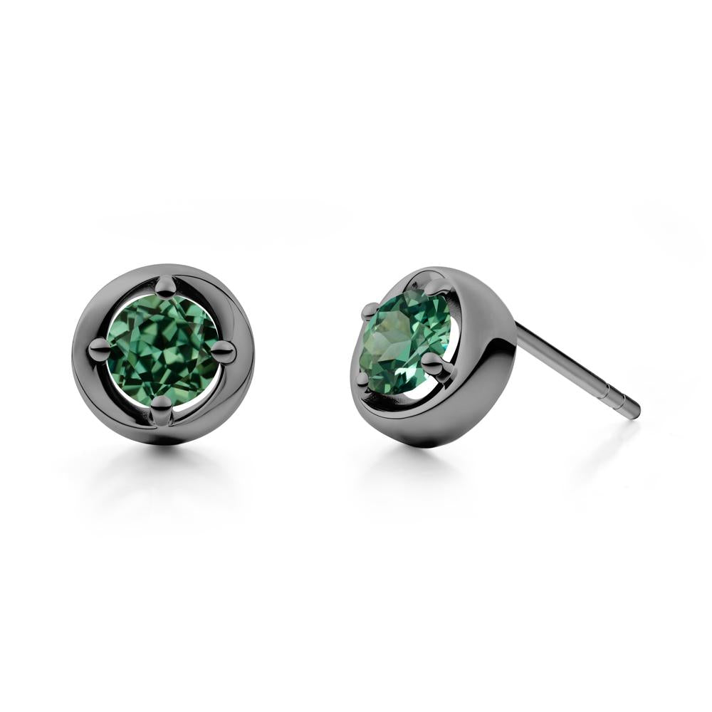 Minimalist Round Green Sapphire Stud Earrings - LUO Jewelry #metal_black finish sterling silver