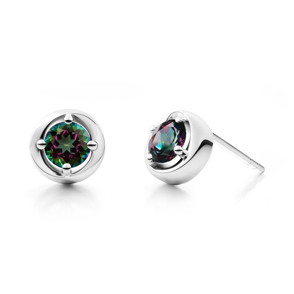 Minimalist Round Mystic Topaz Stud Earrings - LUO Jewelry #metal_18k white gold