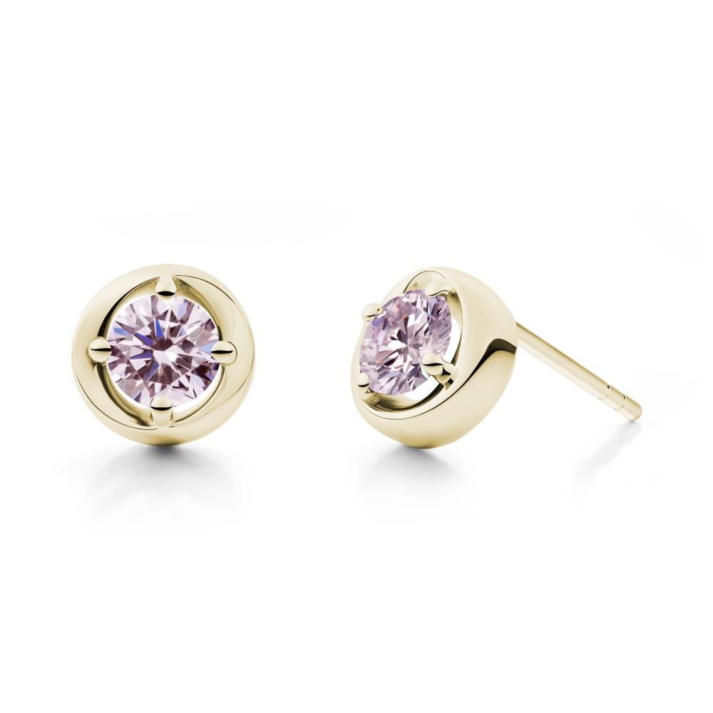 Minimalist Round Pink Cubic Zirconia Stud Earrings - LUO Jewelry #metal_14k yellow gold