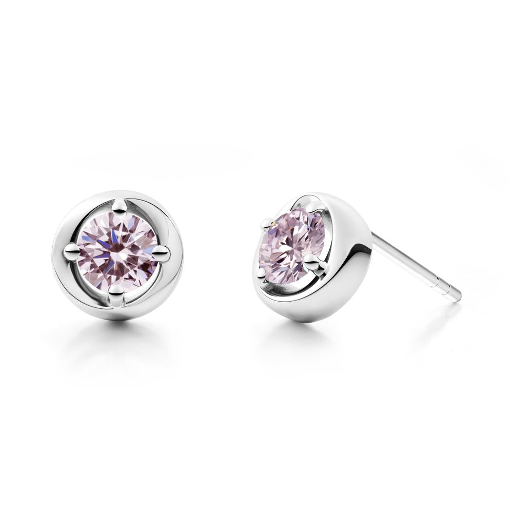 Minimalist Round Pink Cubic Zirconia Stud Earrings - LUO Jewelry #metal_18k white gold