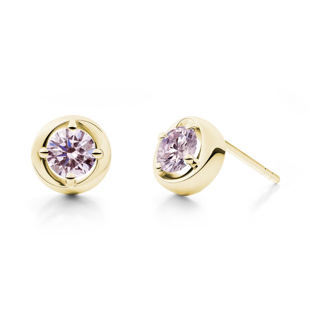 Minimalist Round Pink Cubic Zirconia Stud Earrings - LUO Jewelry #metal_18k yellow gold