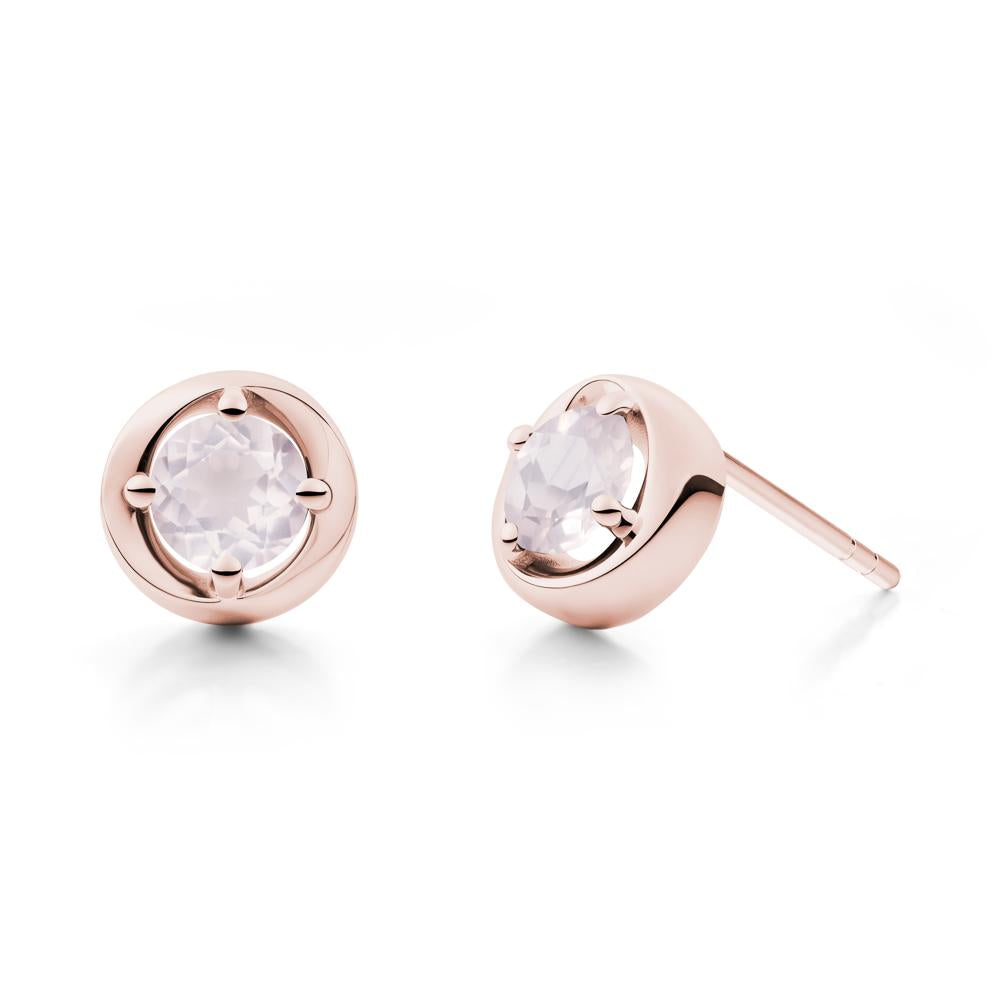 Minimalist Round Rose Quartz Stud Earrings - LUO Jewelry #metal_18k rose gold