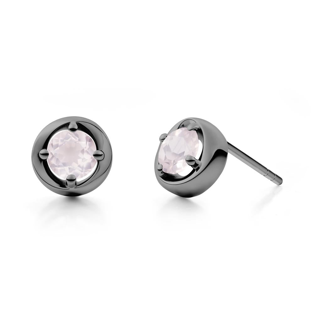 Minimalist Round Rose Quartz Stud Earrings - LUO Jewelry #metal_black finish sterling silver