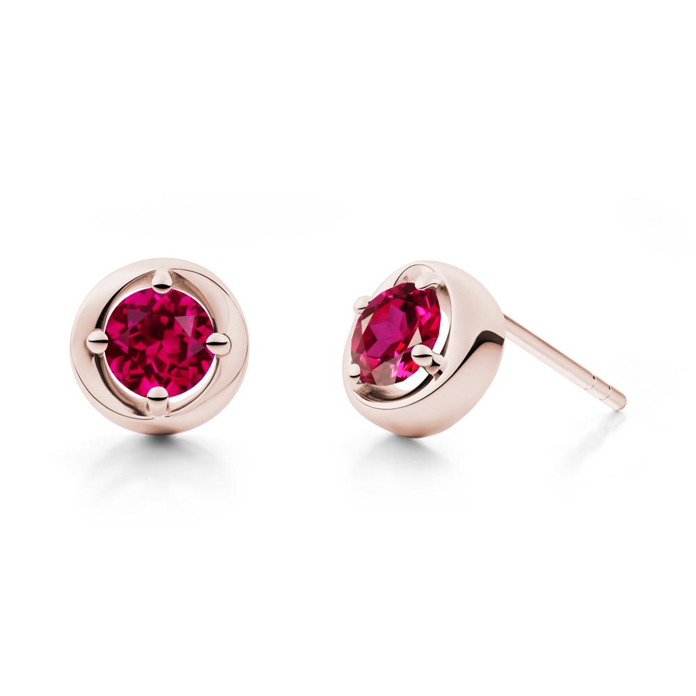 Minimalist Round Ruby Stud Earrings - LUO Jewelry #metal_14k rose gold