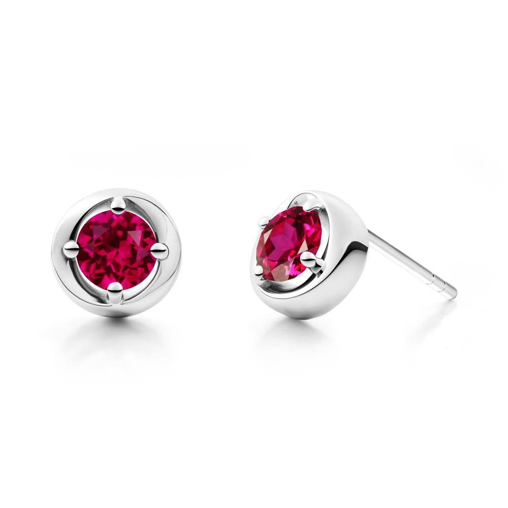 Minimalist Round Ruby Stud Earrings - LUO Jewelry #metal_sterling silver