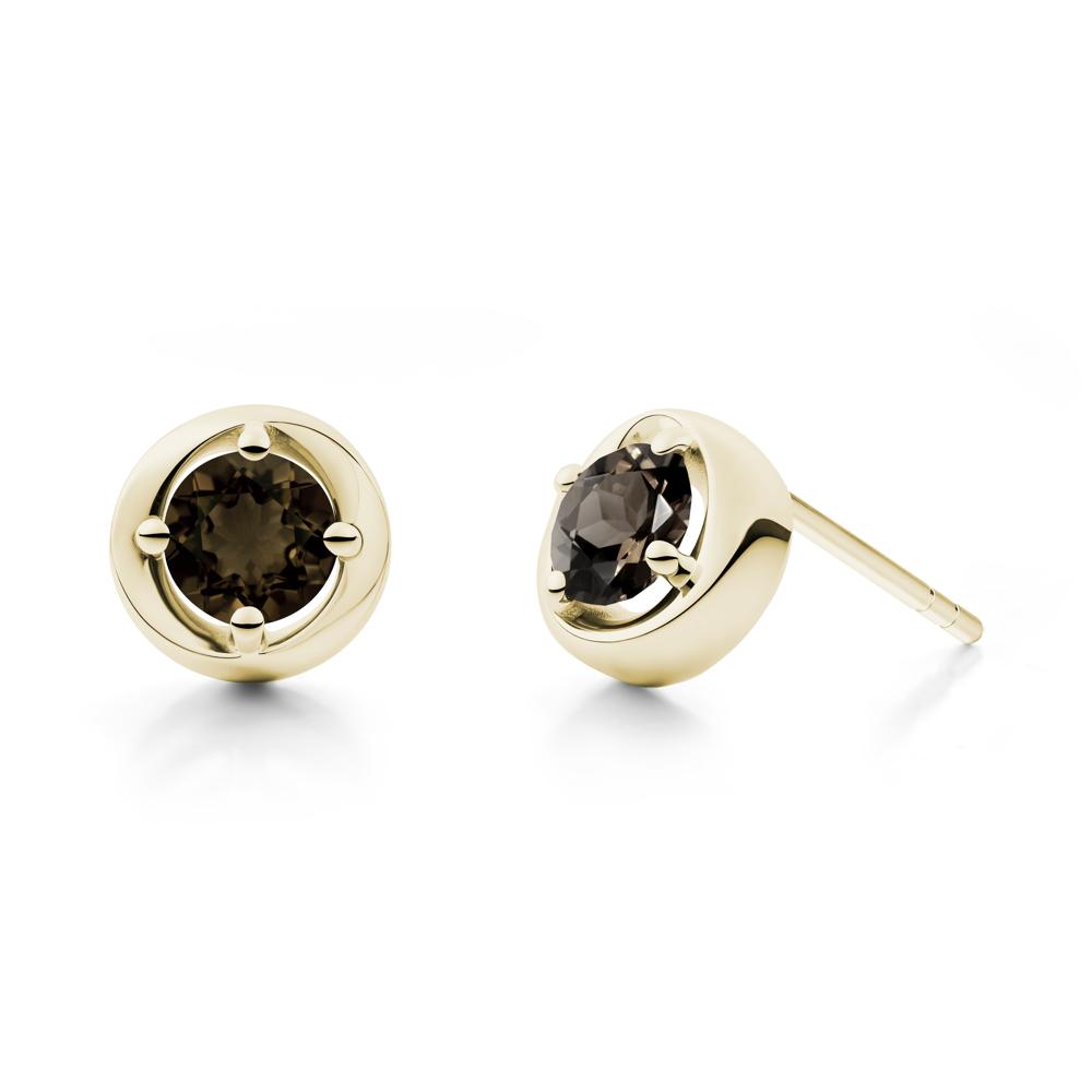 Minimalist Round Smoky Quartz Stud Earrings - LUO Jewelry #metal_14k yellow gold