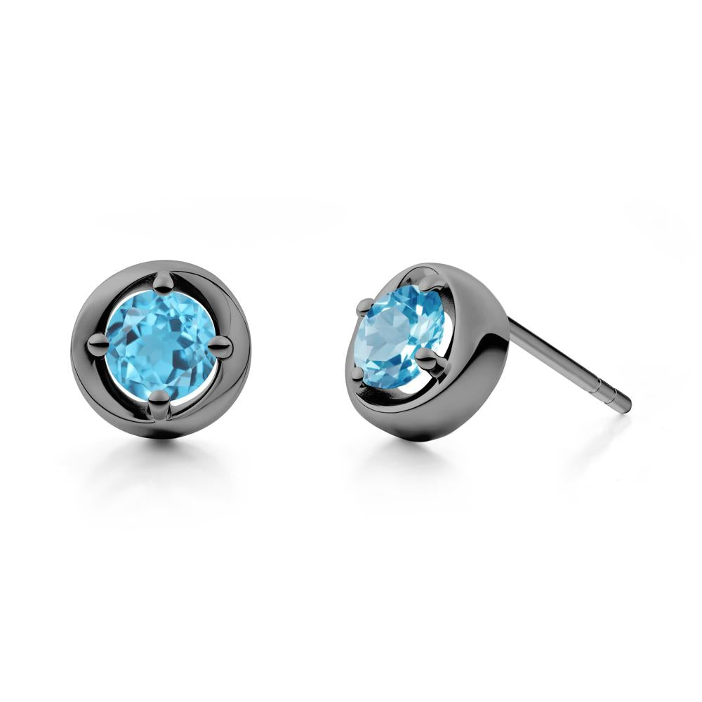 Swirl Swiss Blue Topaz Stud Earrings - LUO Jewelry #metal_black finish sterling silver