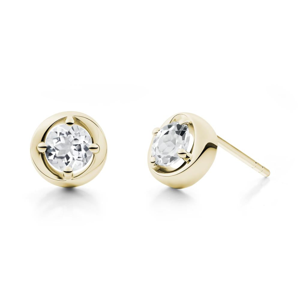 Minimalist Round White Topaz Stud Earrings - LUO Jewelry #metal_14k yellow gold