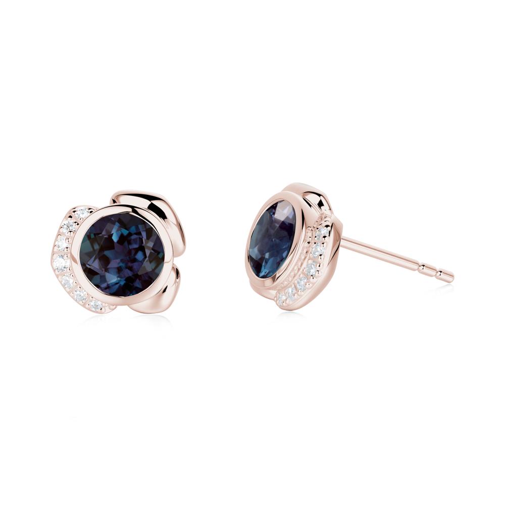 Bezel Setting Alexandrite Stud Earrings - LUO Jewelry #metal_14k rose gold