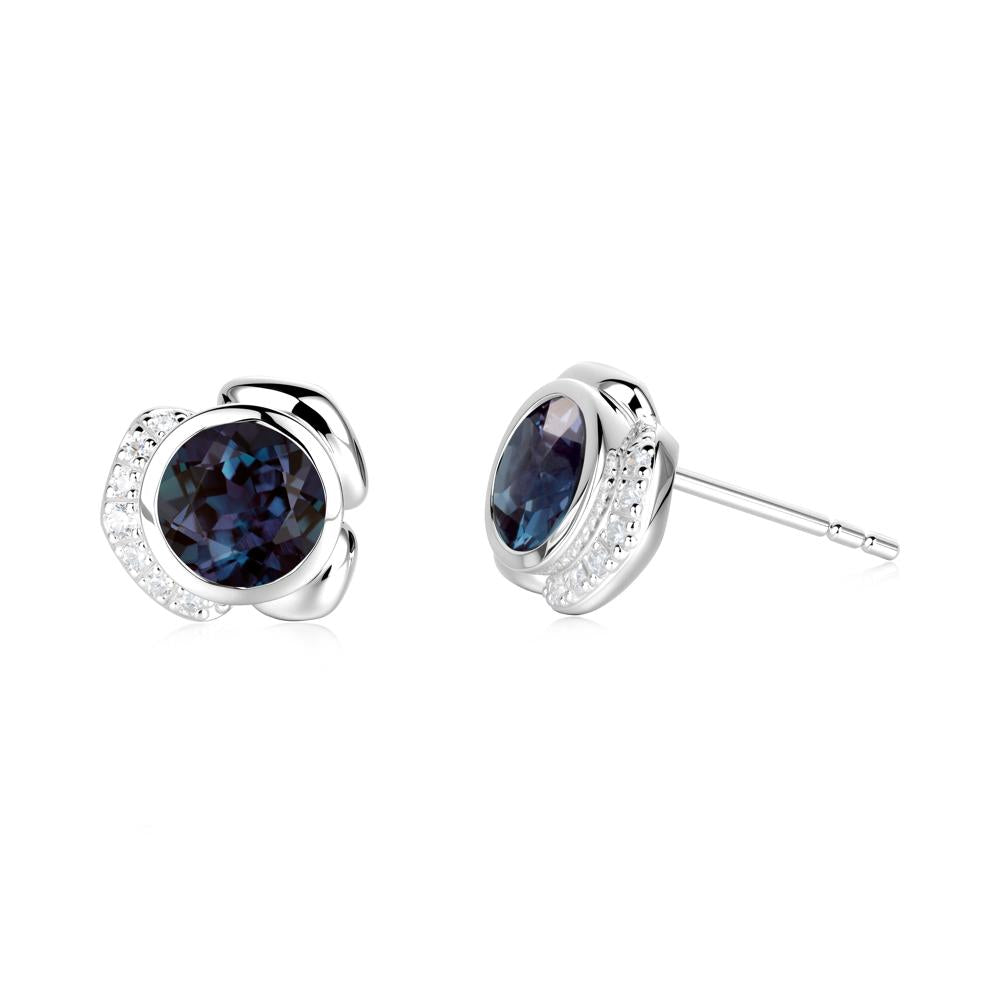 Bezel Setting Alexandrite Stud Earrings - LUO Jewelry #metal_14k white gold
