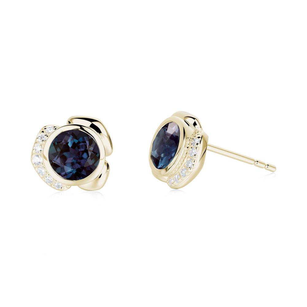 Bezel Setting Alexandrite Stud Earrings - LUO Jewelry #metal_14k yellow gold