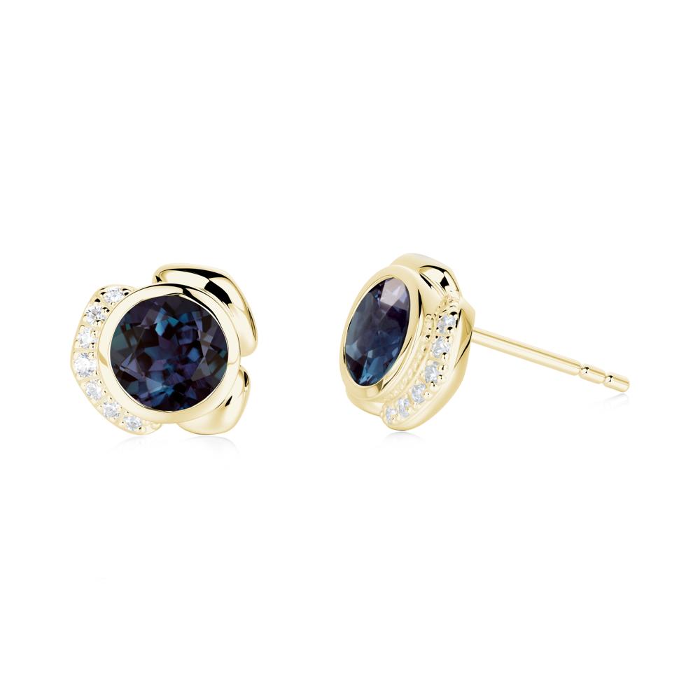 Bezel Setting Alexandrite Stud Earrings - LUO Jewelry #metal_18k yellow gold