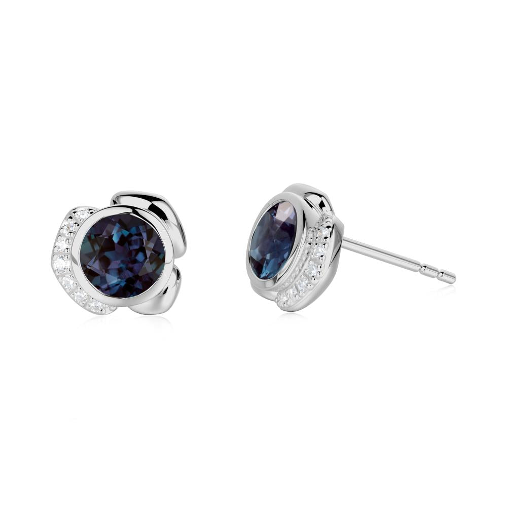 Bezel Setting Alexandrite Stud Earrings - LUO Jewelry #metal_platinum