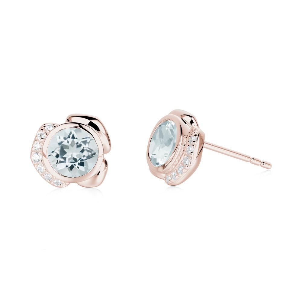 Bezel Setting Aquamarine Stud Earrings - LUO Jewelry #metal_14k rose gold