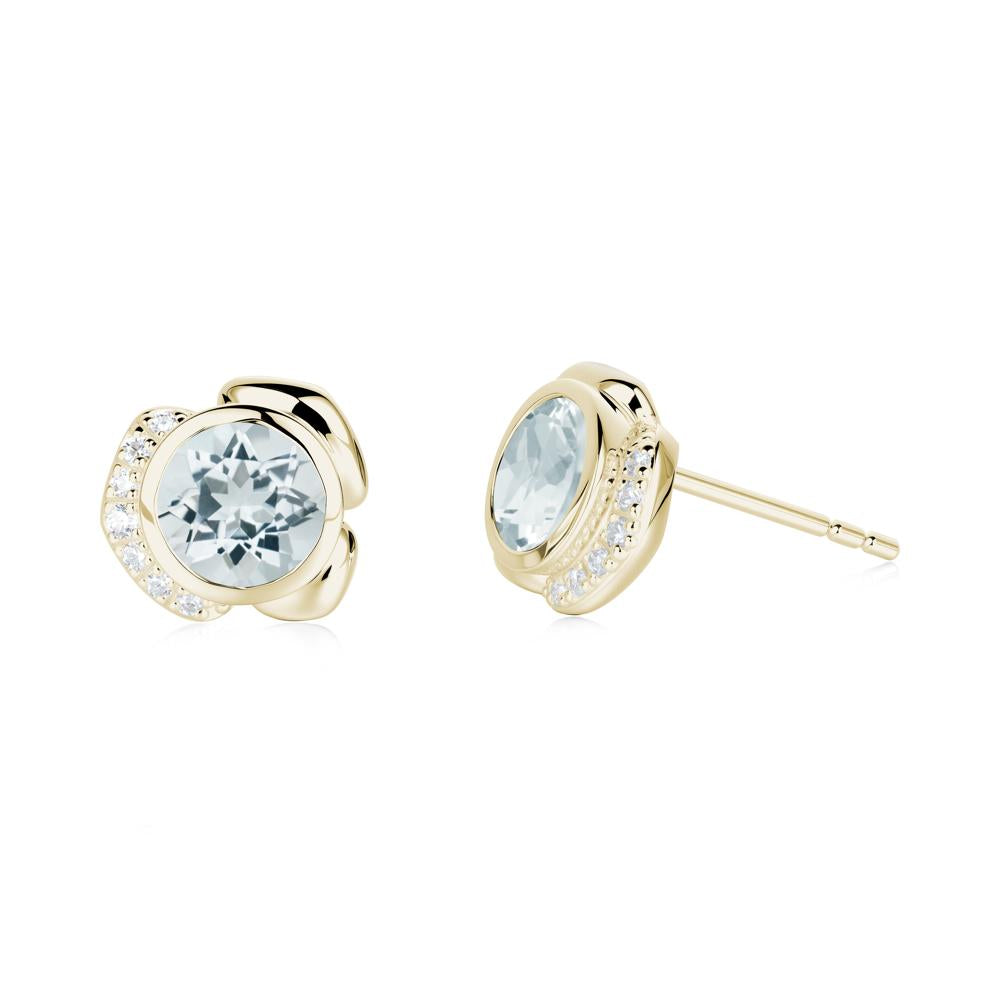 Bezel Setting Aquamarine Stud Earrings - LUO Jewelry #metal_14k yellow gold