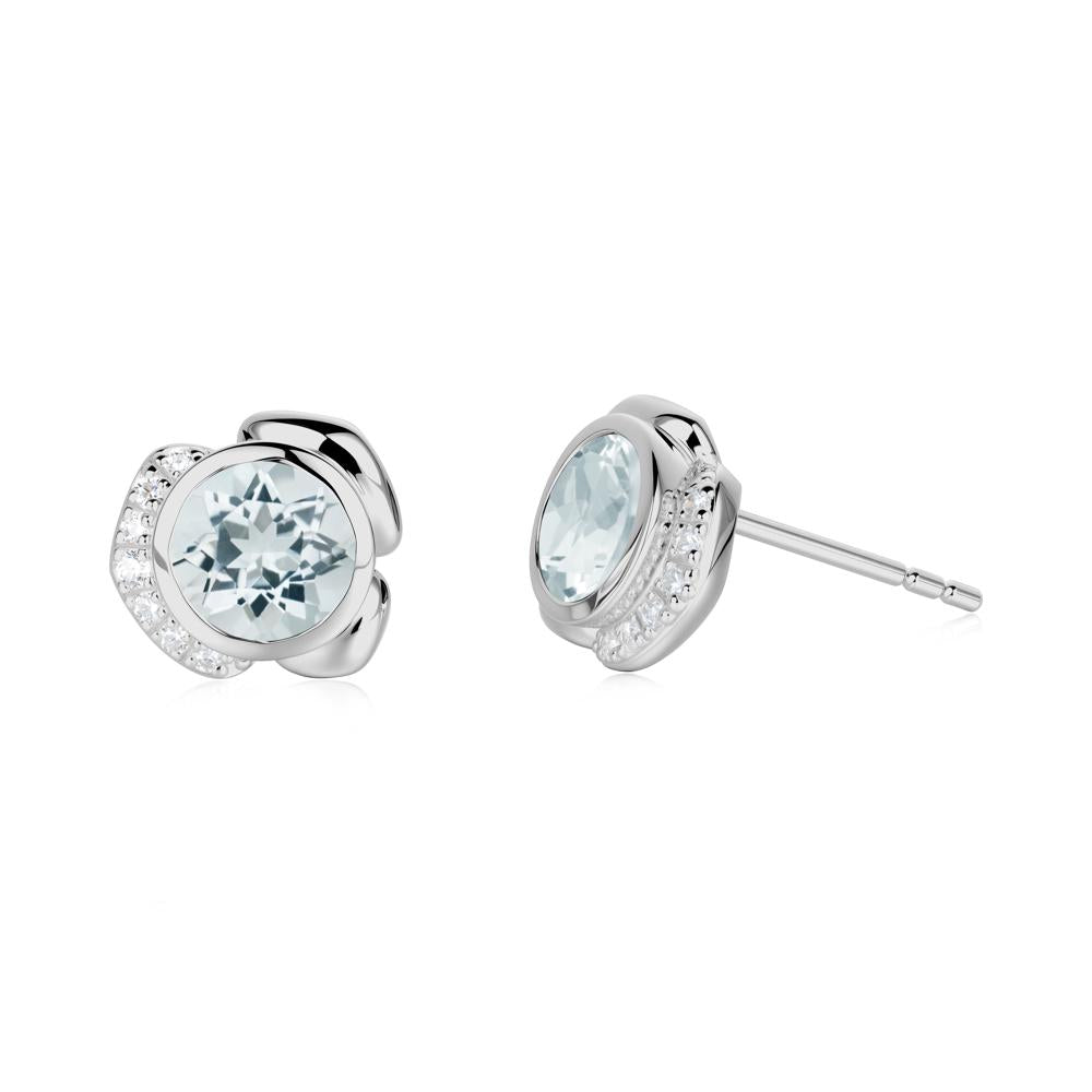 Bezel Setting Aquamarine Stud Earrings - LUO Jewelry #metal_platinum