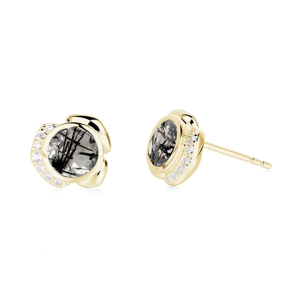 Flower Round Black Rutilated Quartz Earrings - LUO Jewelry #metal_18k yellow gold