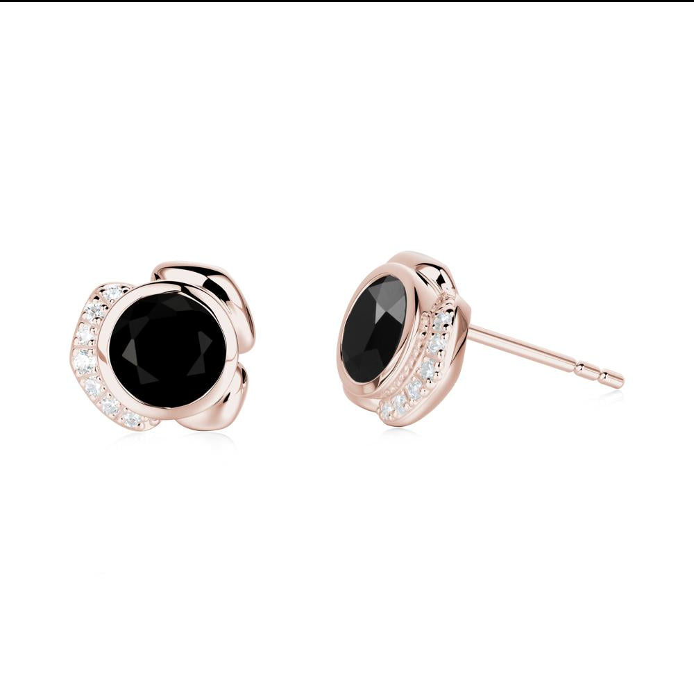 Flower Round Black Spinel Earrings - LUO Jewelry #metal_14k rose gold