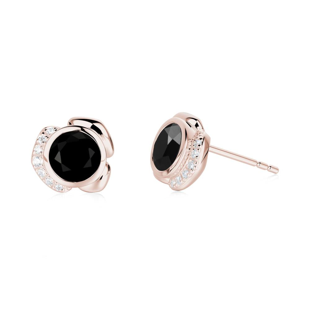 Flower Round Black Spinel Earrings - LUO Jewelry #metal_14k rose gold