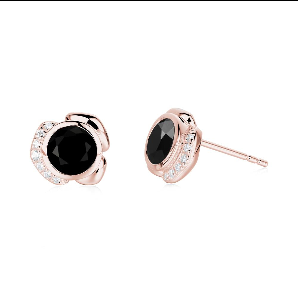 Flower Round Black Spinel Earrings - LUO Jewelry #metal_18k rose gold