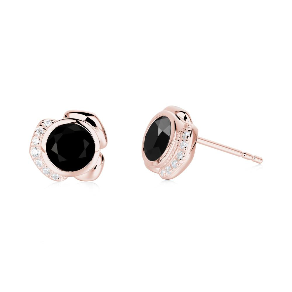 Flower Round Black Spinel Earrings - LUO Jewelry #metal_18k rose gold