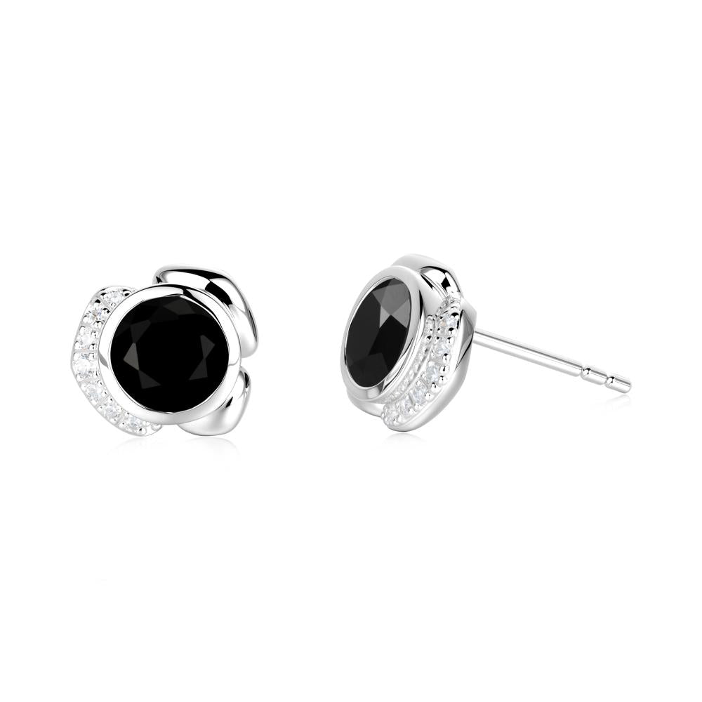 Flower Round Black Spinel Earrings - LUO Jewelry #metal_18k white gold