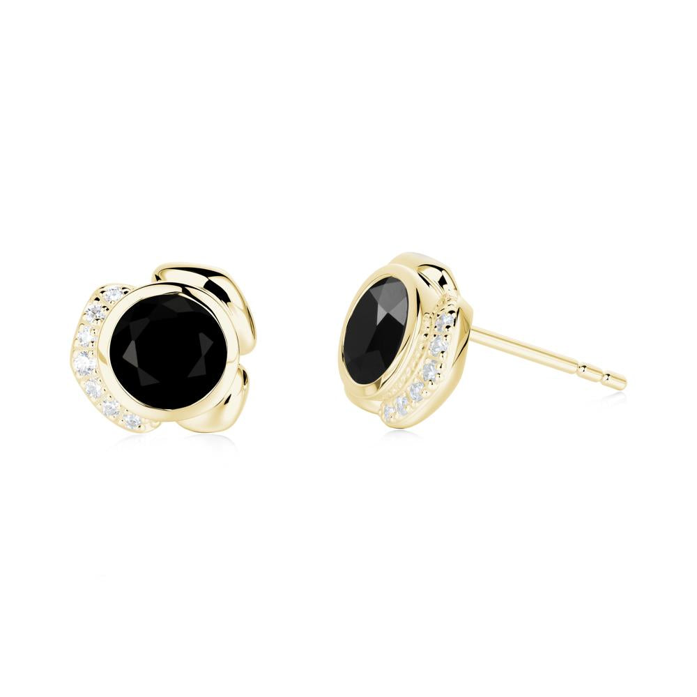 Flower Round Black Spinel Earrings - LUO Jewelry #metal_18k yellow gold