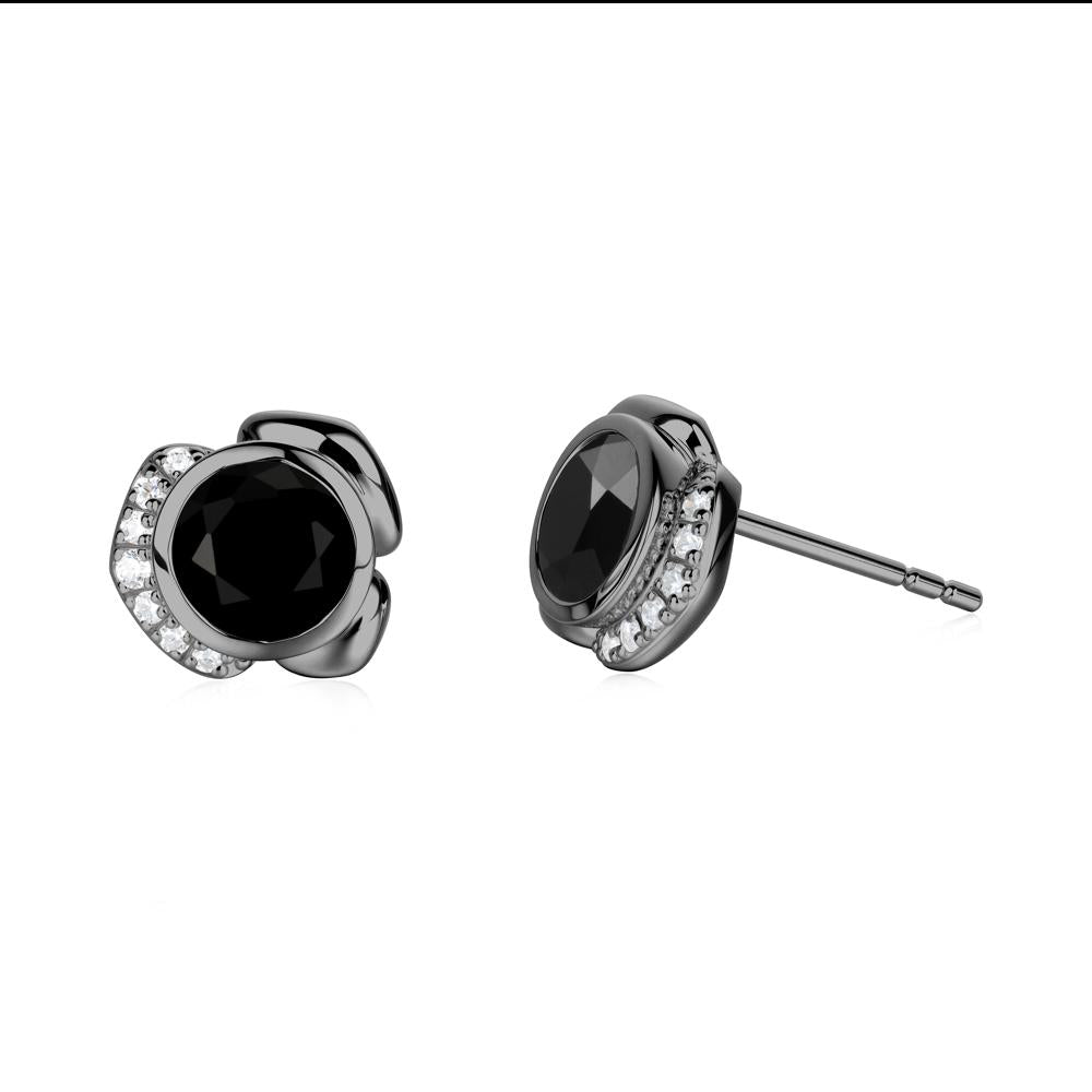 Flower Round Black Spinel Earrings - LUO Jewelry #metal_black finish sterling silver