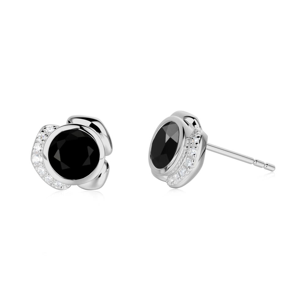 Flower Round Black Spinel Earrings - LUO Jewelry #metal_platinum