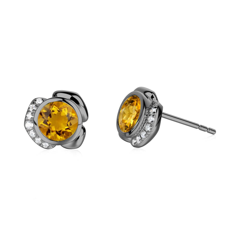 Bezel Setting Citrine Stud Earrings - LUO Jewelry #metal_black finish sterling silver
