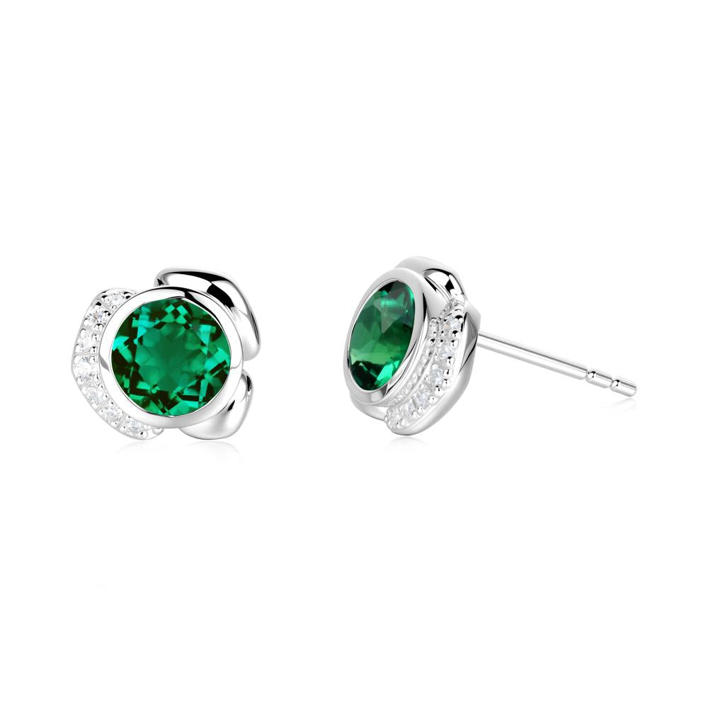 Bezel Setting Emerald Stud Earrings - LUO Jewelry #metal_18k white gold