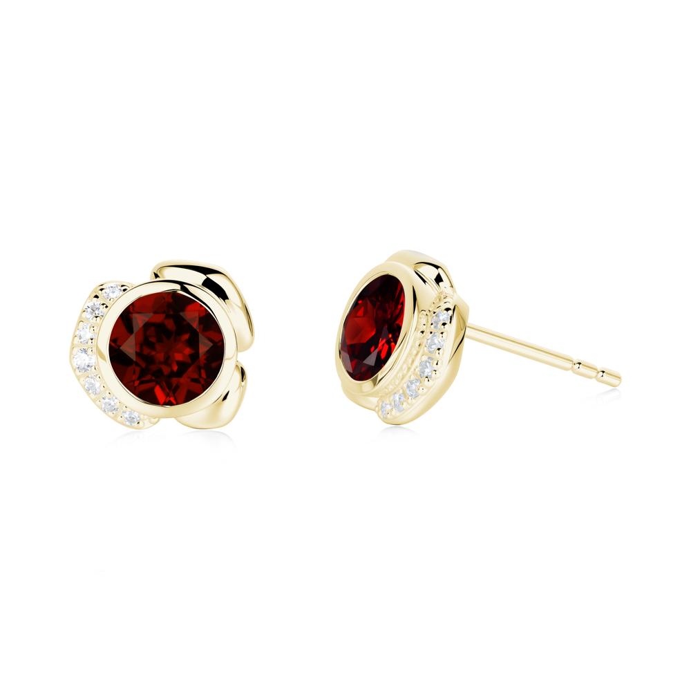 Flower Round Garnet Earrings - LUO Jewelry #metal_18k yellow gold