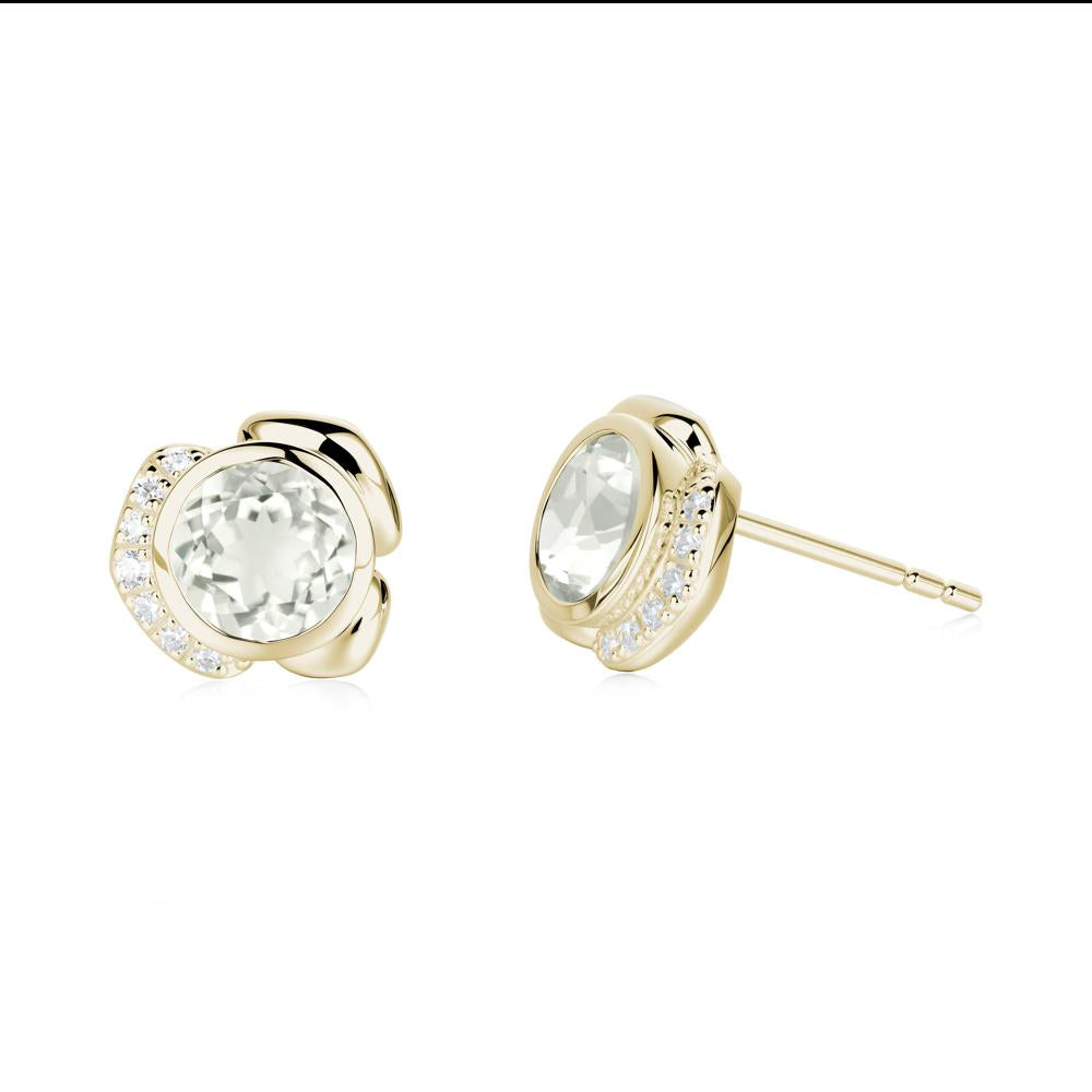 Flower Round Green Amethyst Earrings - LUO Jewelry #metal_14k yellow gold